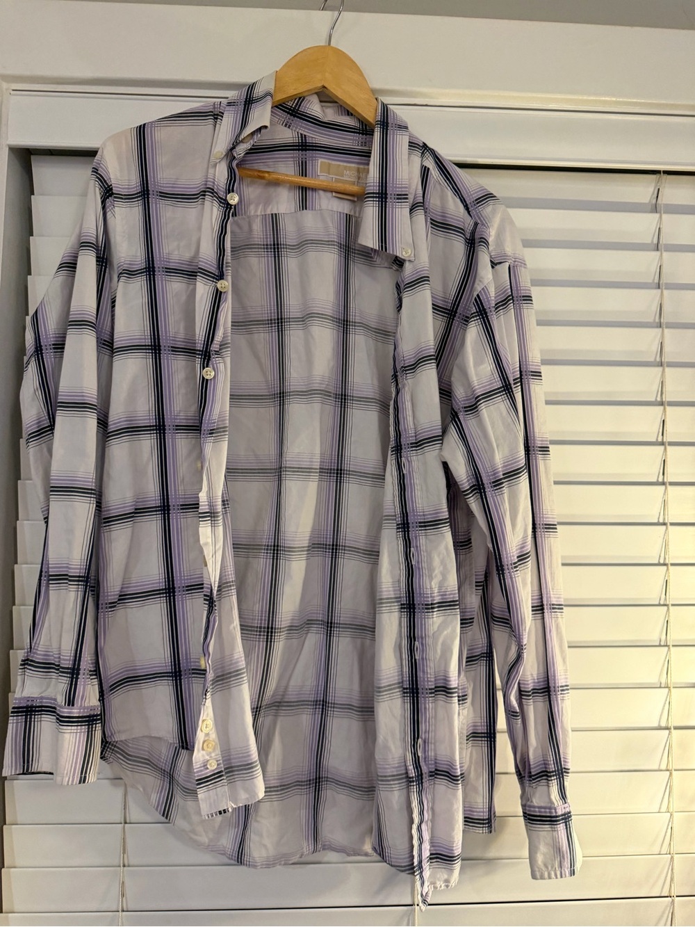 Michael Kors White and Purple Plaid Button-Down Shirt